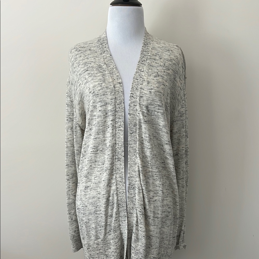 Ann Taylor Gray Marled Cardigan Sweater Open Front Lightweight